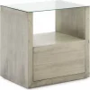 boutique Thai Natura Table De Chevet En Bois Gris Clair Plateau En Verre 17