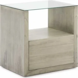 Thai Natura Table De Chevet En Bois Naturel Clair Plateau En Verre vente luxe pas cher 15