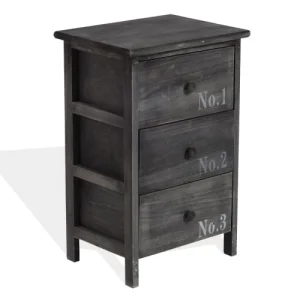 Promotio de vente Mobili Rebecca Table De Chevet En Bois Gris Et Blanc Avec 3 Tiroirs 10