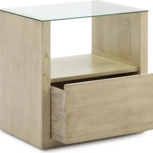 Thai Natura Table De Chevet En Bois Naturel Clair Plateau En Verre vente luxe pas cher 9