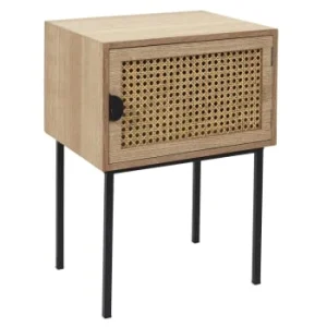 magasin TOILINUX Table De Chevet En Cannage 1 Porte En Bois Et Métal Noir 18