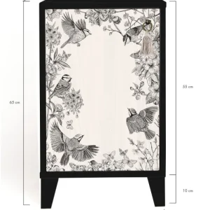 prix de gros RNT By Really Nice Things Table De Chevet En Pin Massif Avec Imprimé Blanc Et Noir Oiseaux 12