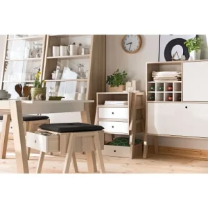 site officiel CALICOSY Table De Chevet Ou Tabouret 1 Tiroir – Blanc Et Beige 10