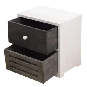 vente à bas prix Mobili Rebecca Table De Chevet Sculpté Avec 2 Tiroirs En Bois Blanc Et Gris 10