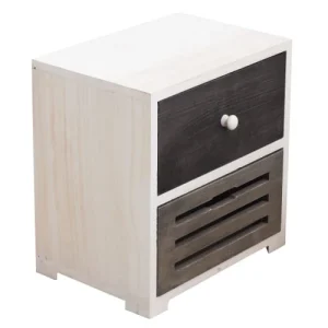 vente à bas prix Mobili Rebecca Table De Chevet Sculpté Avec 2 Tiroirs En Bois Blanc Et Gris 12