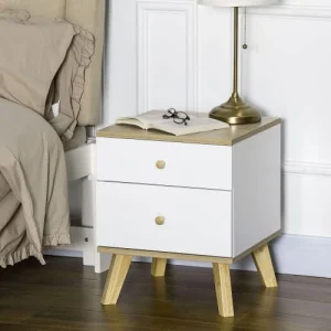 Meilleur Prix Garanti HOMCOM Table De Chevet Style Scandinave 2 Tiroirs Blanc Aspect Chêne Clair 9