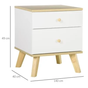 Meilleur Prix Garanti HOMCOM Table De Chevet Style Scandinave 2 Tiroirs Blanc Aspect Chêne Clair 11