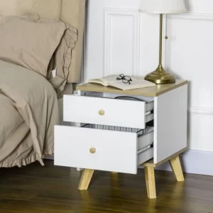 Meilleur Prix Garanti HOMCOM Table De Chevet Style Scandinave 2 Tiroirs Blanc Aspect Chêne Clair 13