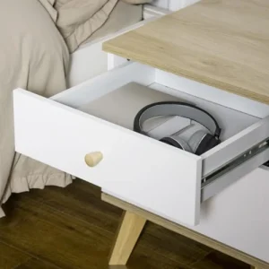 Meilleur Prix Garanti HOMCOM Table De Chevet Style Scandinave 2 Tiroirs Blanc Aspect Chêne Clair 15