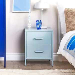 Beliani Table De Nuit En Acier Bleu Clair à 2 Tiroirs soldes ligne 10